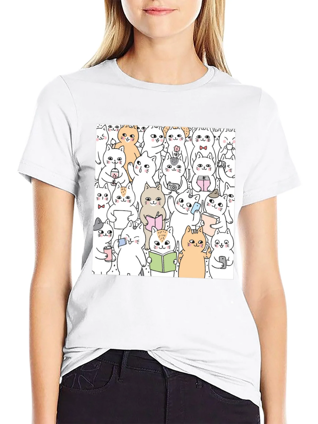 Kawaii Cats Graphic Tee - Cute Cartoon Kitten Shirt product image 8