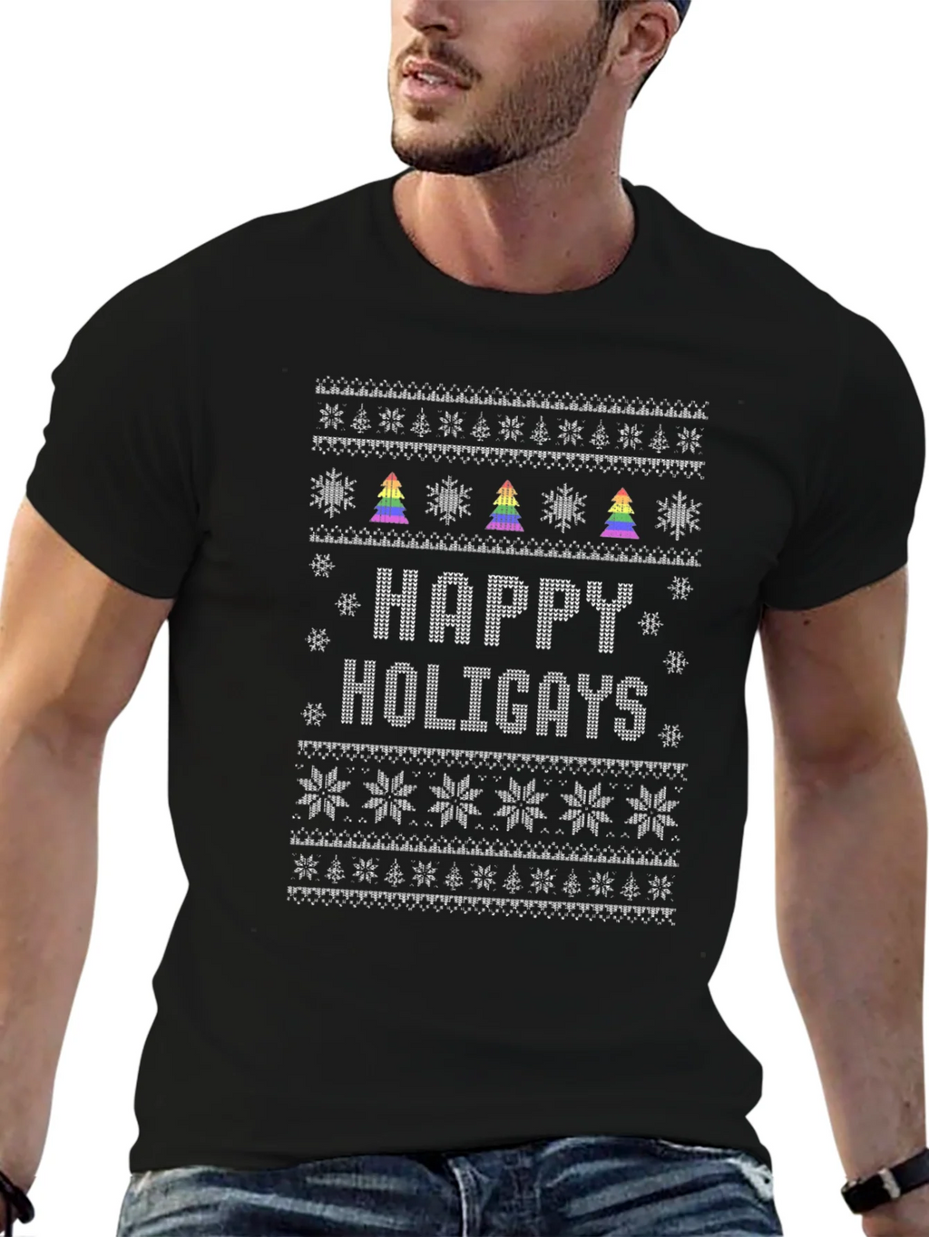 Happy Holigays Ugly Christmas Sweater LGBT Pride Tee product image 6