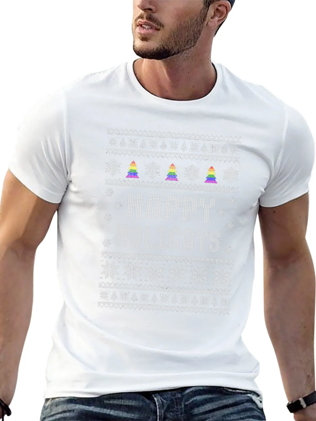 Happy Holigays Ugly Christmas Sweater LGBT Pride Tee product image 11