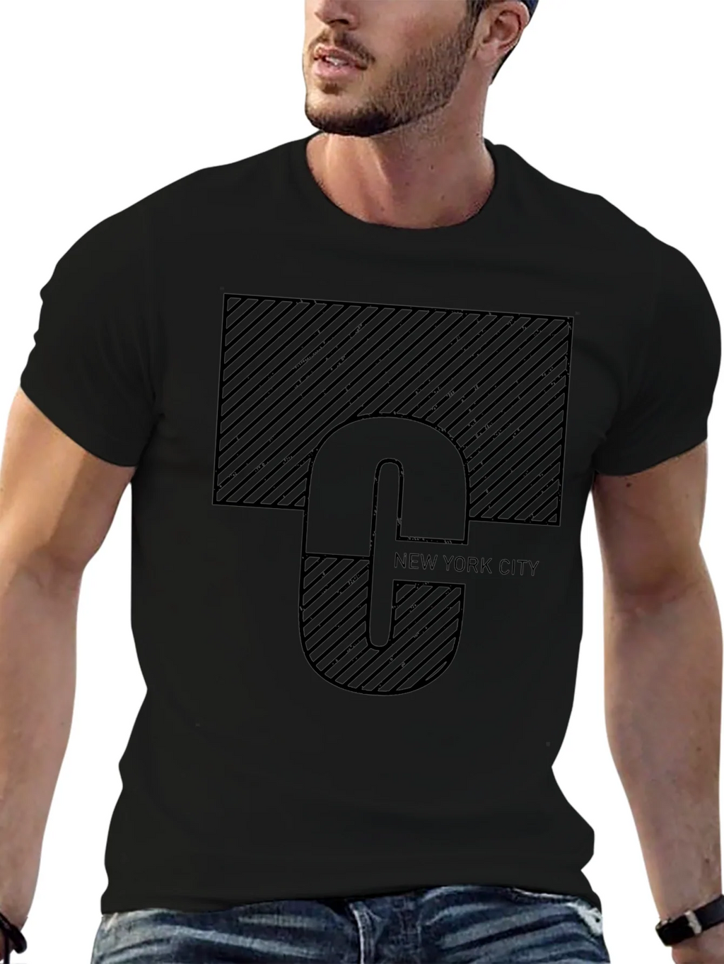 NYC Graphic Tee - Modern Striped Design Black product image 4