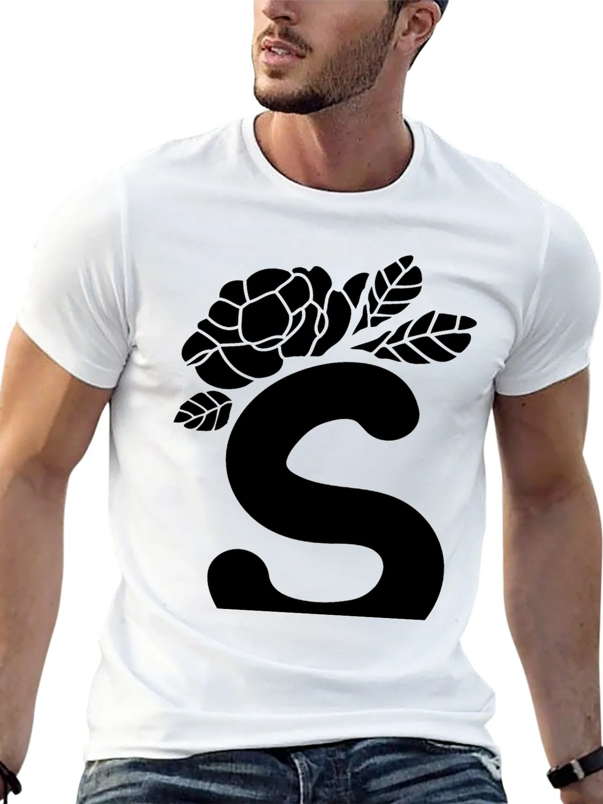 Elegant Black Floral S Initial T-Shirt product image 12