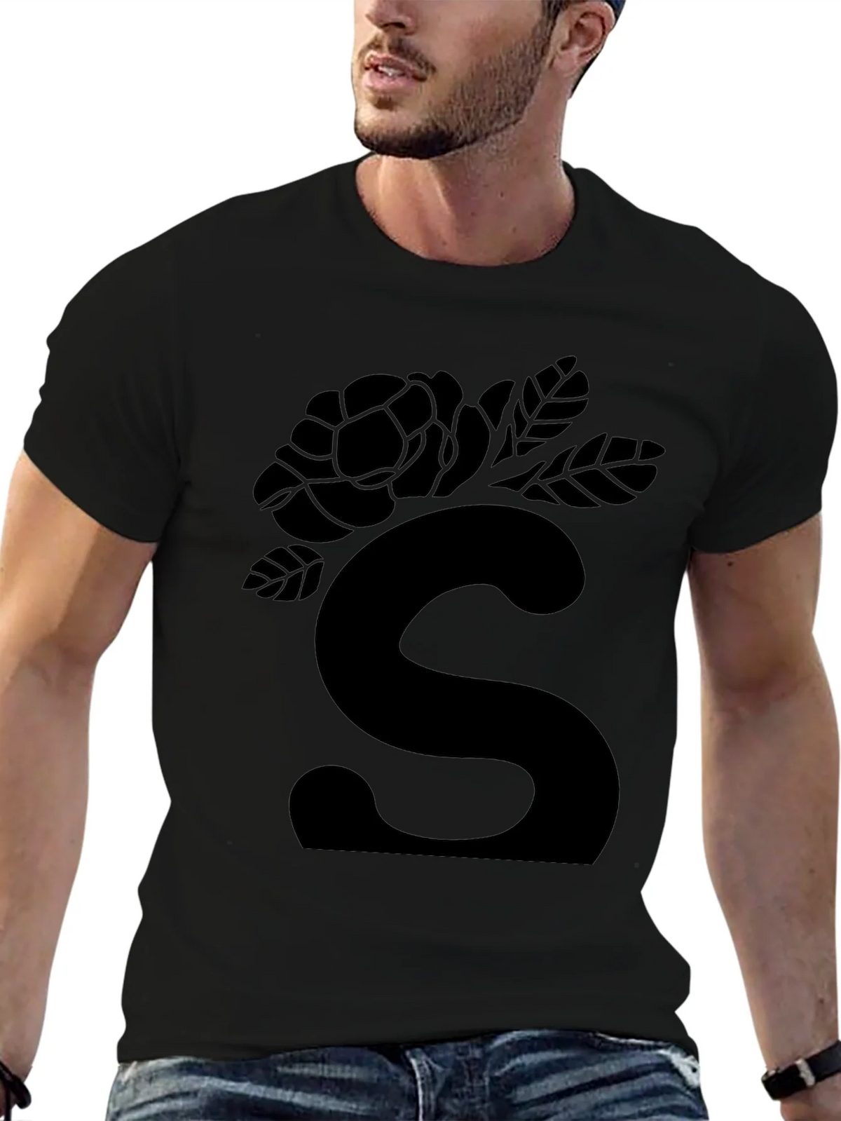 Elegant Black Floral S Initial T-Shirt product image 6