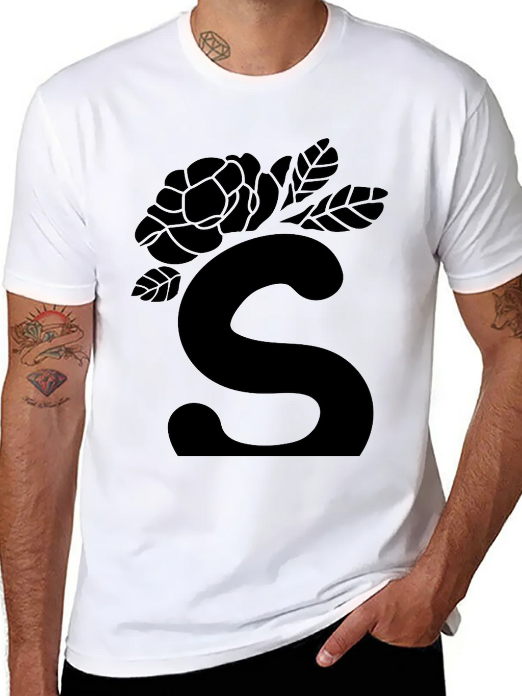 Elegant Black Floral S Initial T-Shirt product image 7