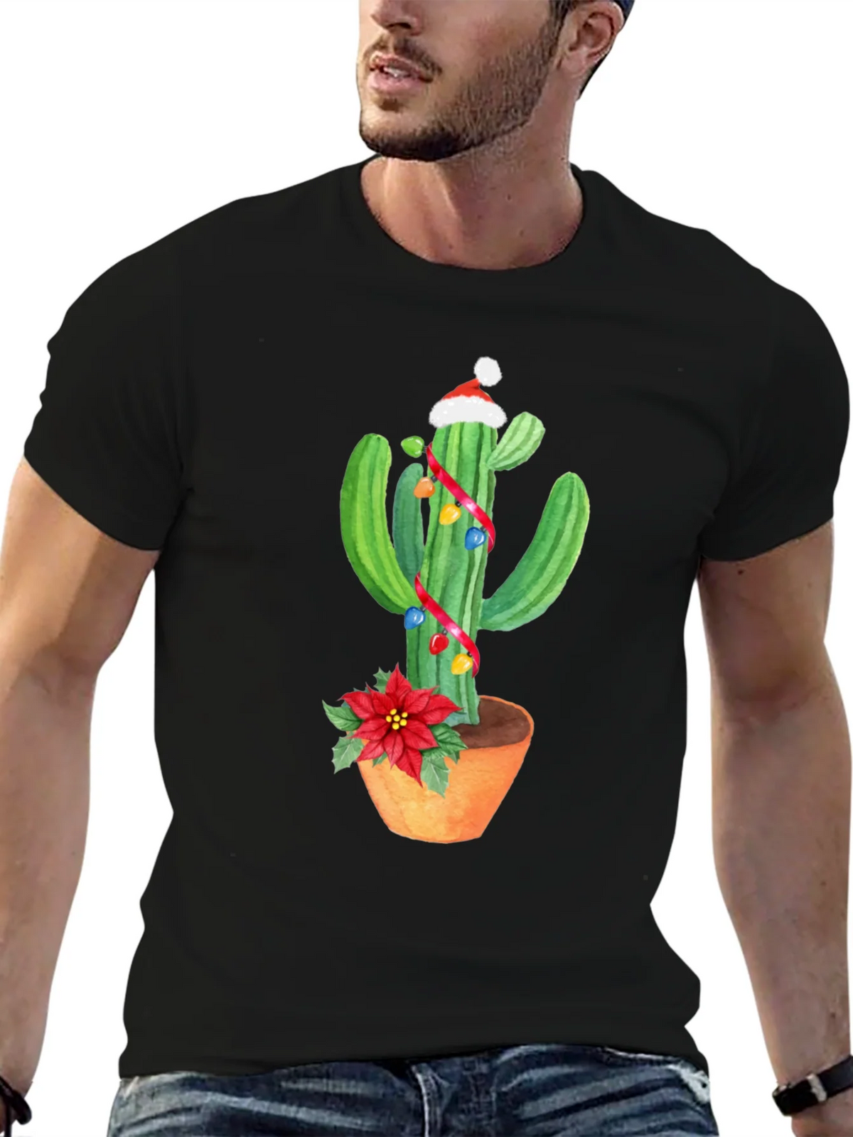 Festive Cactus Graphic Tee - Holiday Cheer!