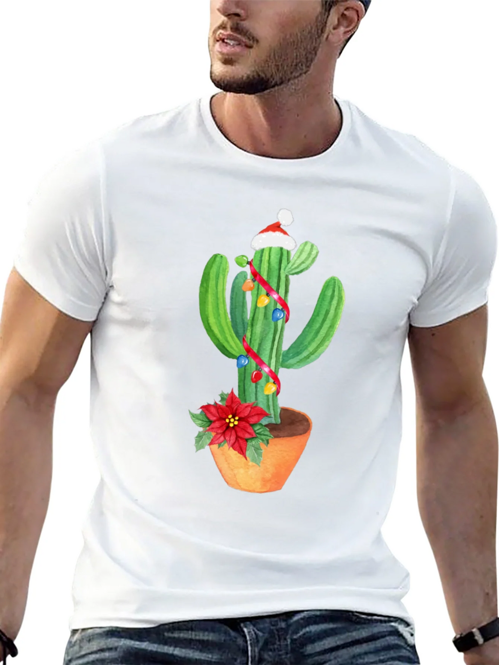 Festive Cactus Graphic Tee - Holiday Cheer!