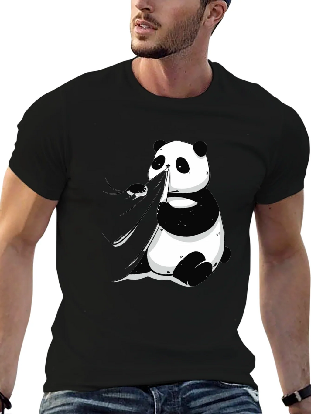 Panda Eating Bamboo Graphic Tee - Mens Black T-Shirt product image 6