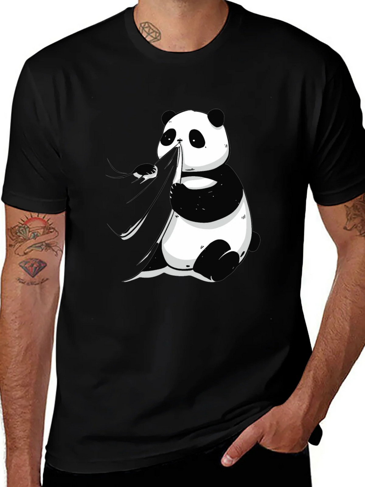 Panda Eating Bamboo Graphic Tee - Mens Black T-Shirt product image 1