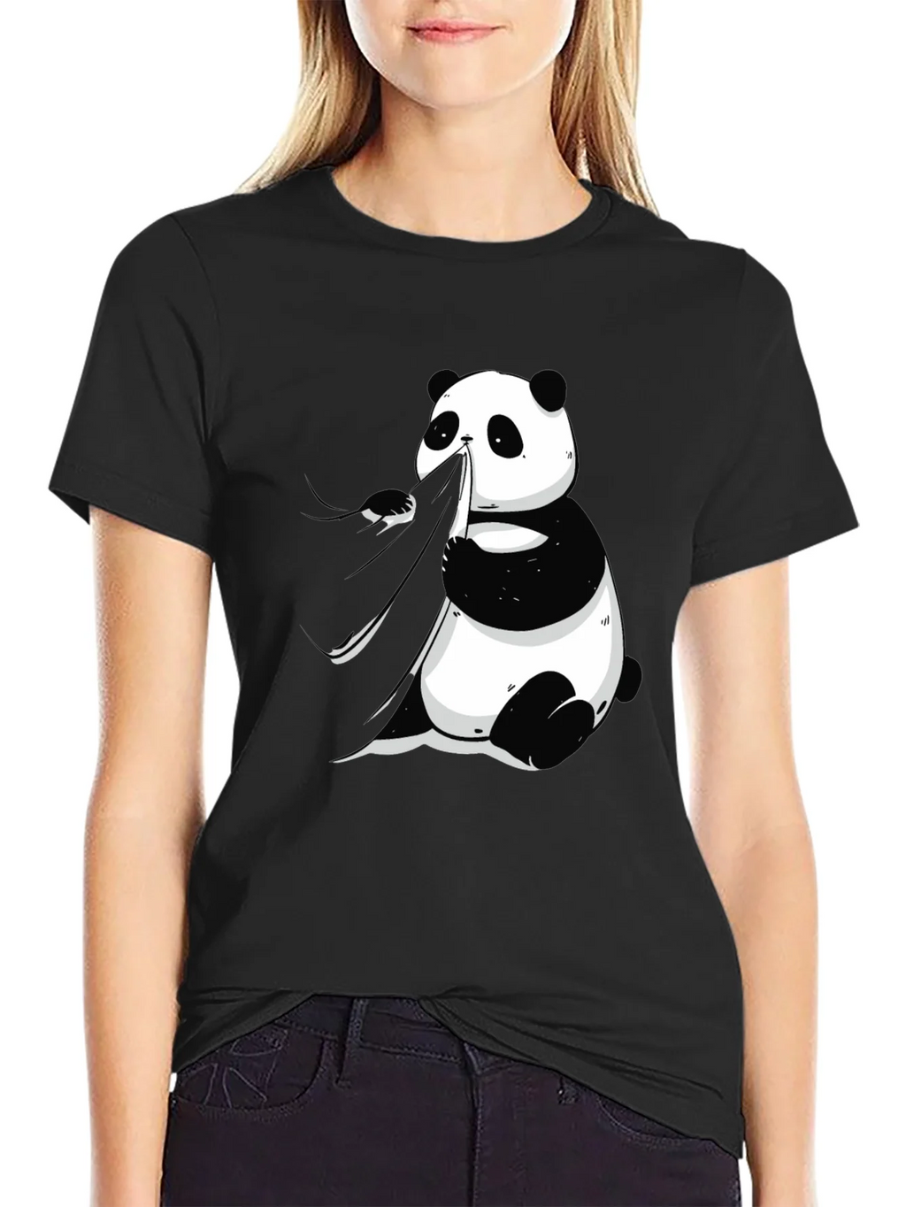 Panda Eating Bamboo Graphic Tee - Mens Black T-Shirt product image 2