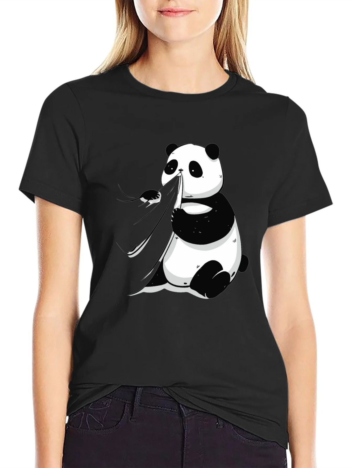 Panda Eating Bamboo Graphic Tee - Mens Black T-Shirt product image 2