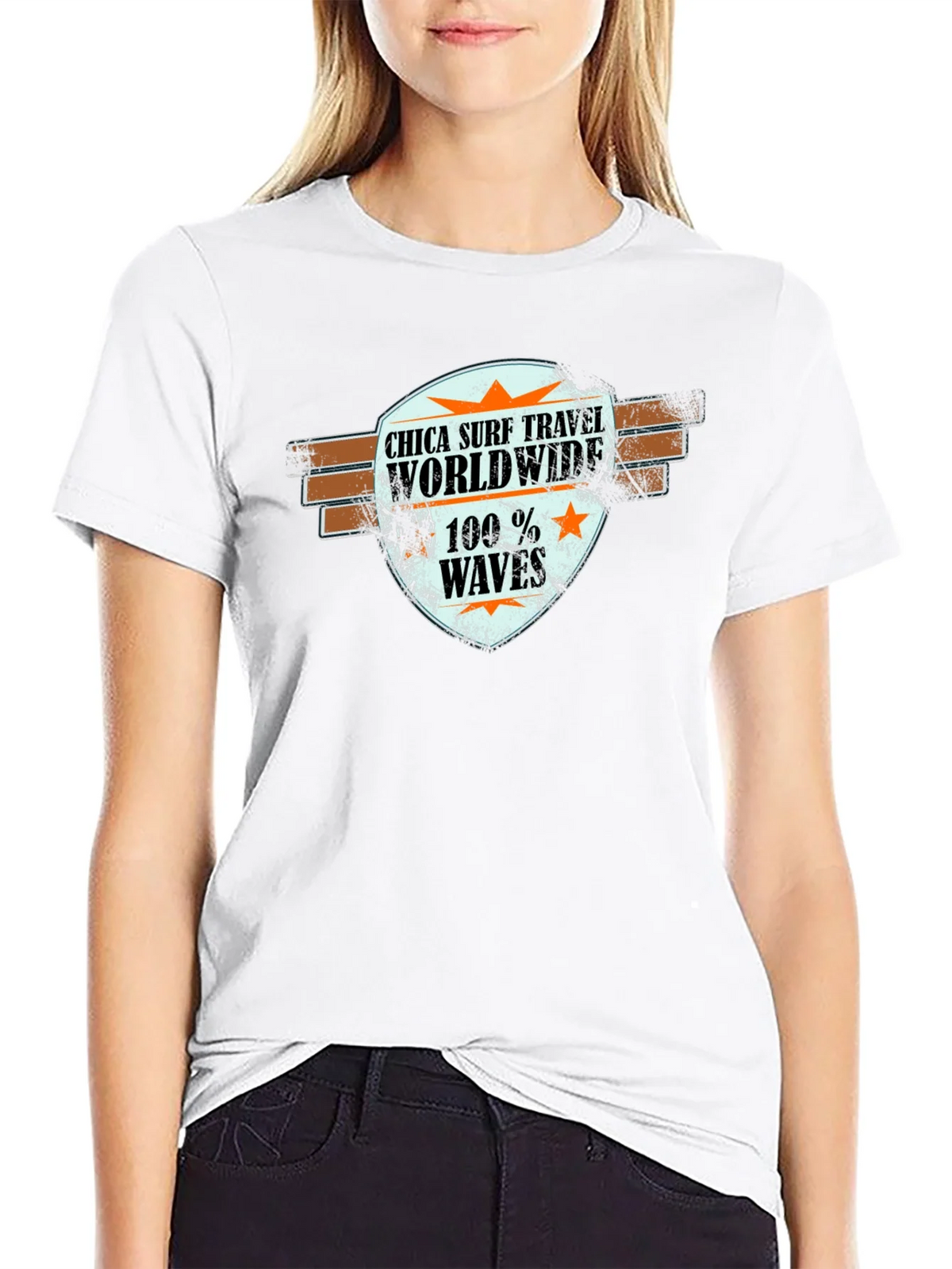 Chica Surf Travel Worldwide Black T-Shirt product image 8
