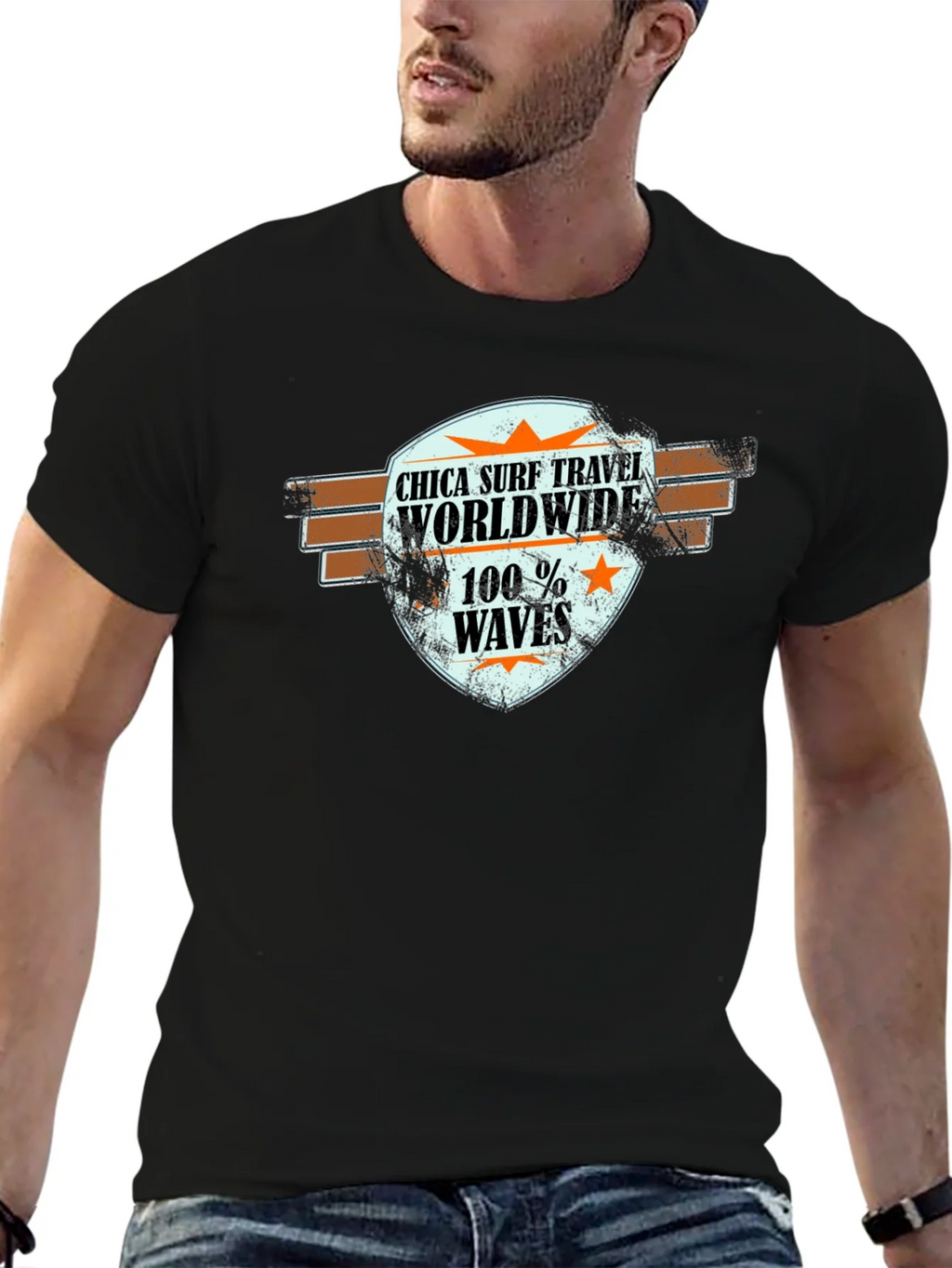 Chica Surf Travel Worldwide Black T-Shirt product image 6