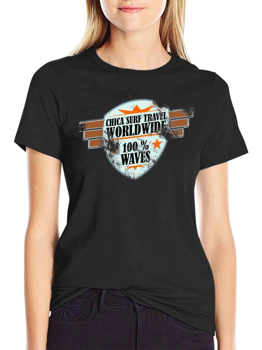 Chica Surf Travel Worldwide Black T-Shirt product image 2