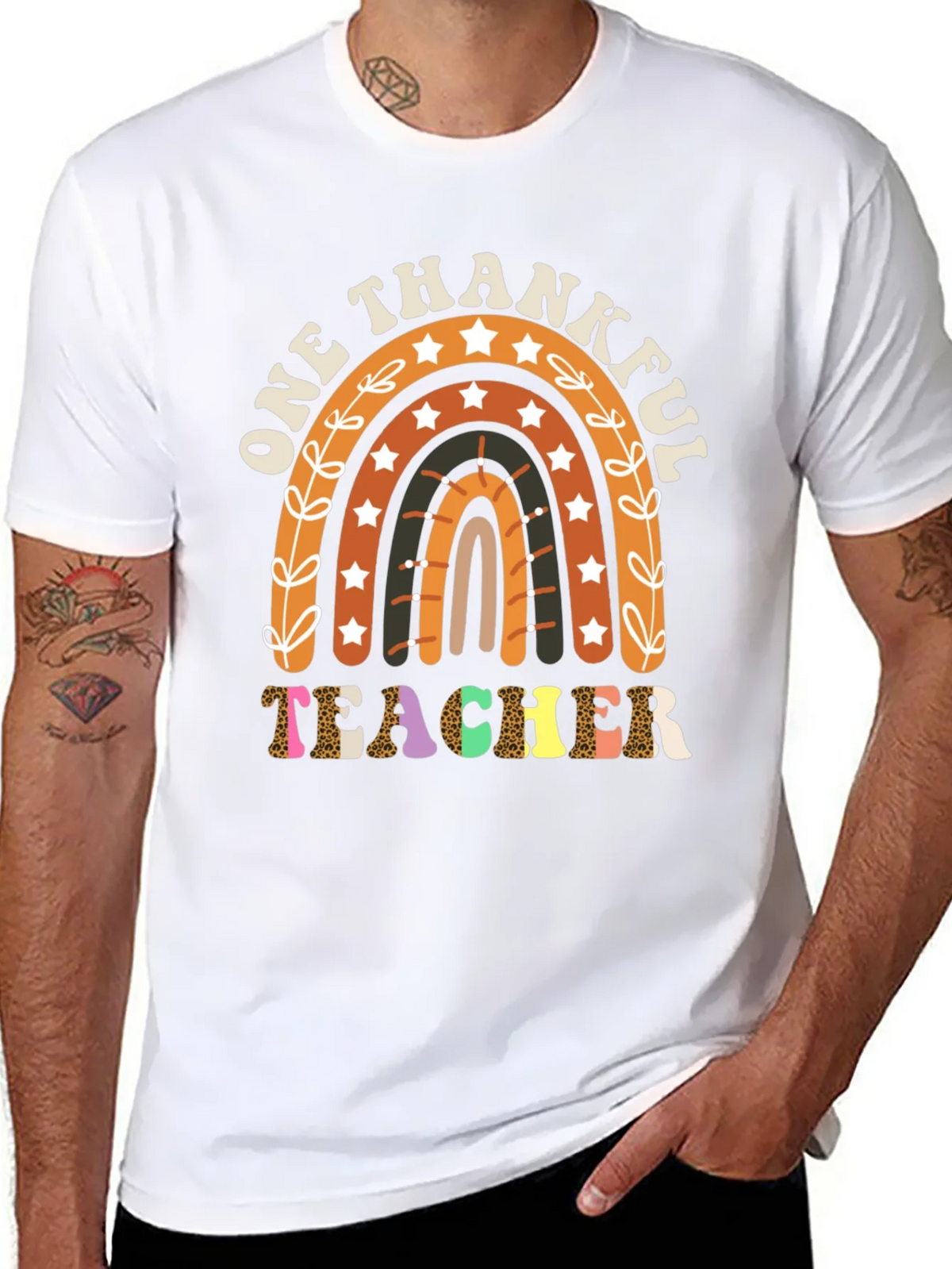 One Thankful Teacher T-Shirt Fall Rainbow Tee product image 7