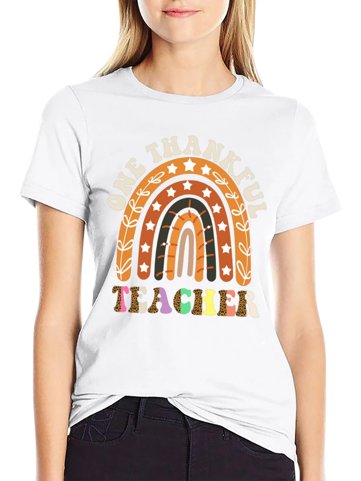 One Thankful Teacher T-Shirt Fall Rainbow Tee product image 8