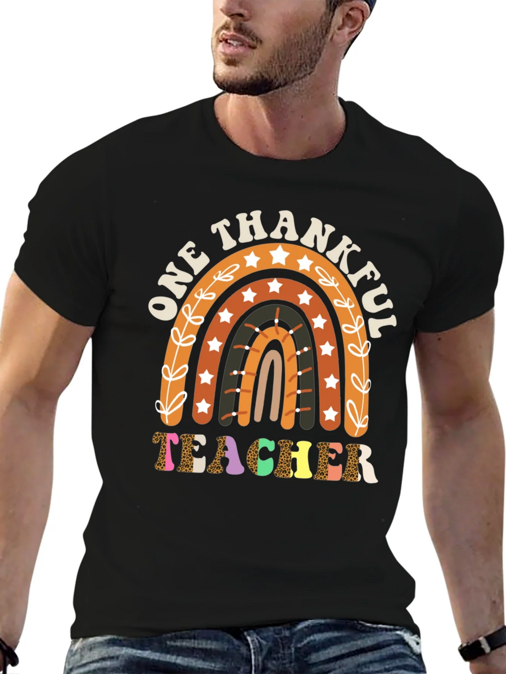 One Thankful Teacher T-Shirt Fall Rainbow Tee product image 6