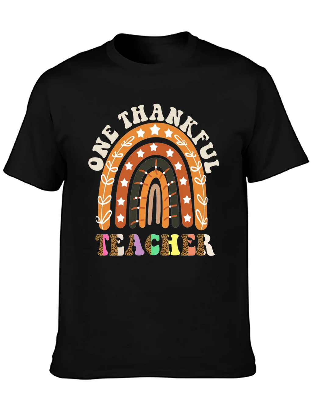 One Thankful Teacher T-Shirt Fall Rainbow Tee product image 3