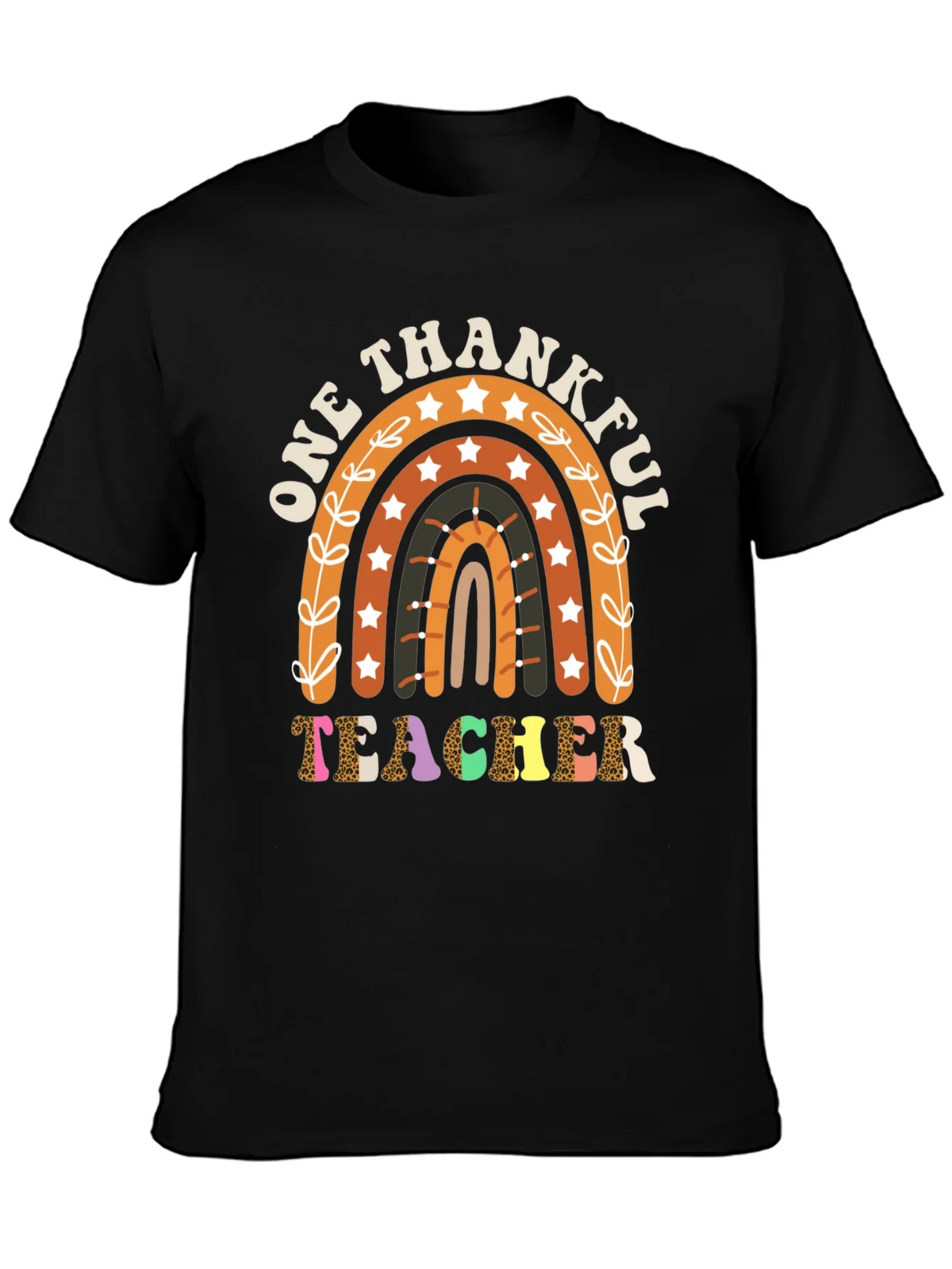 One Thankful Teacher T-Shirt Fall Rainbow Tee product image 3