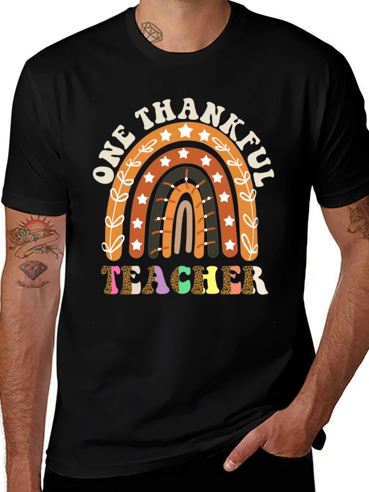 One Thankful Teacher T-Shirt Fall Rainbow Tee product image 1