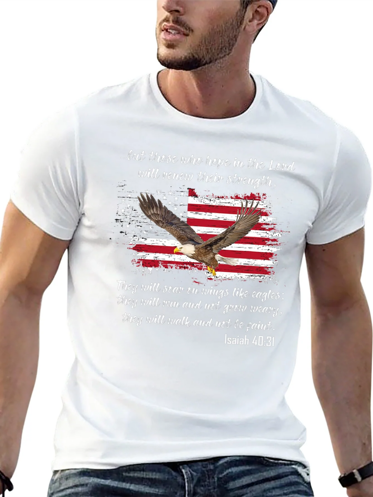 American Flag Eagle Isaiah 40:31 T-Shirt product image 12