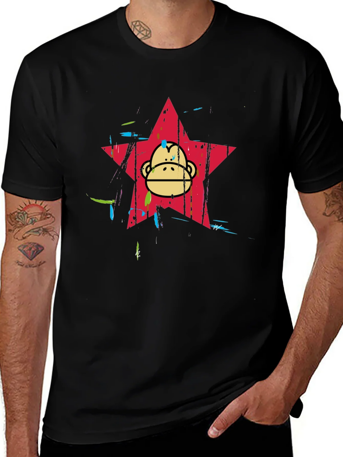 Funky Monkey Star Graphic Tee - Black Cotton Blend product image 1