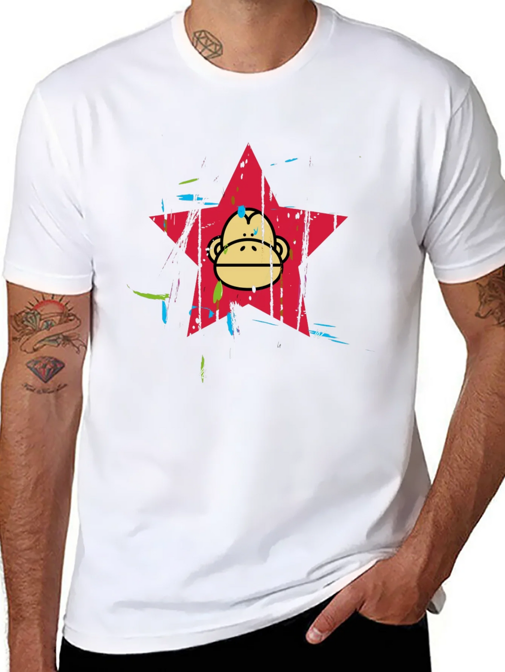 Funky Monkey Star Graphic Tee - Black Cotton Blend product image 4