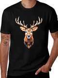 Geometric Deer Head Graphic Print Black T-Shirt product image 1