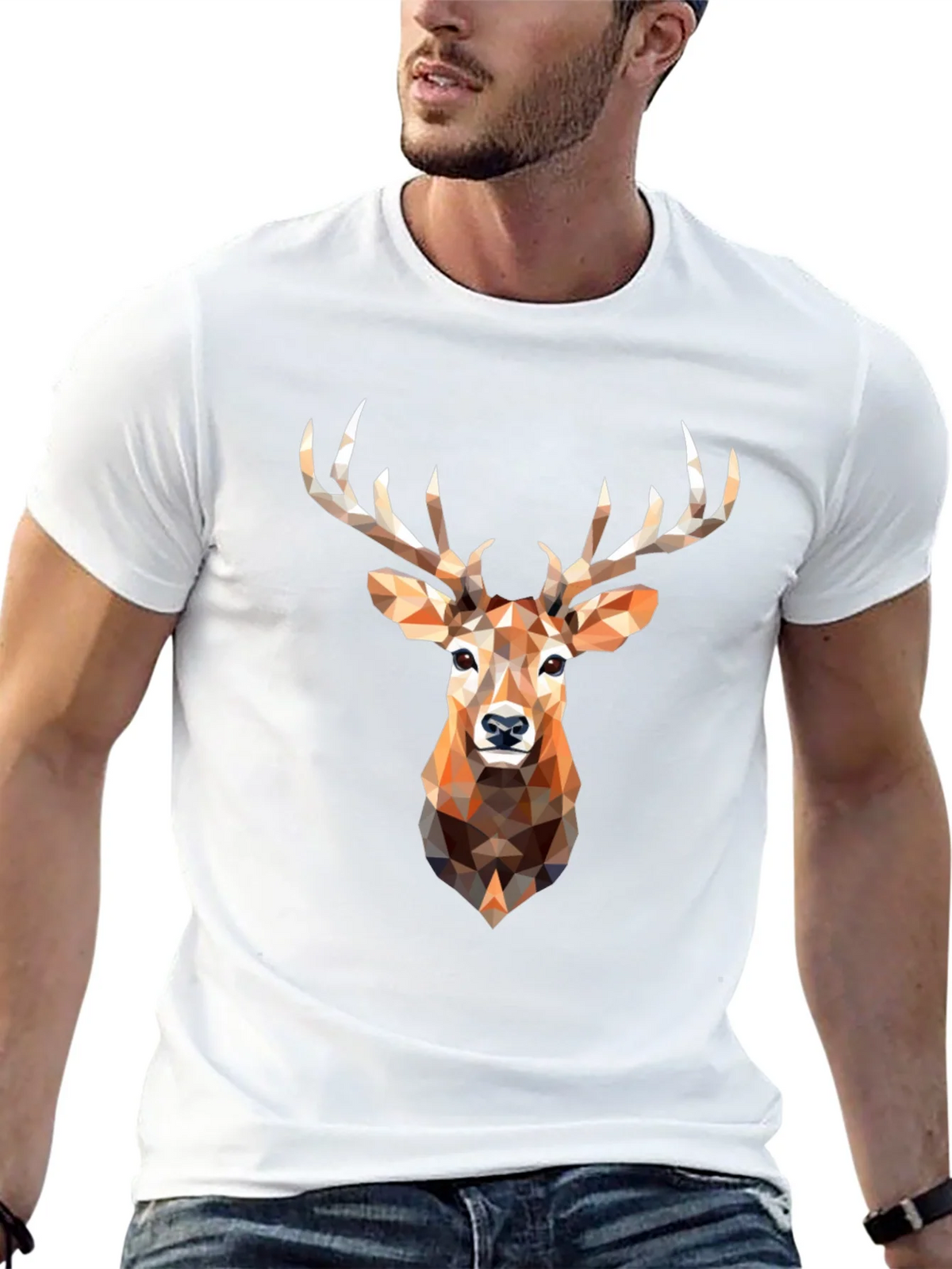 Geometric Deer Head Graphic Print Black T-Shirt product image 12