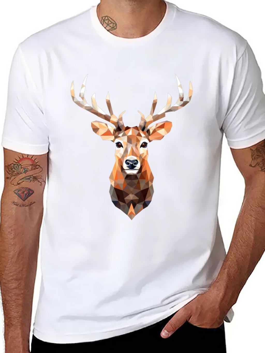 Geometric Deer Head Graphic Print Black T-Shirt product image 7