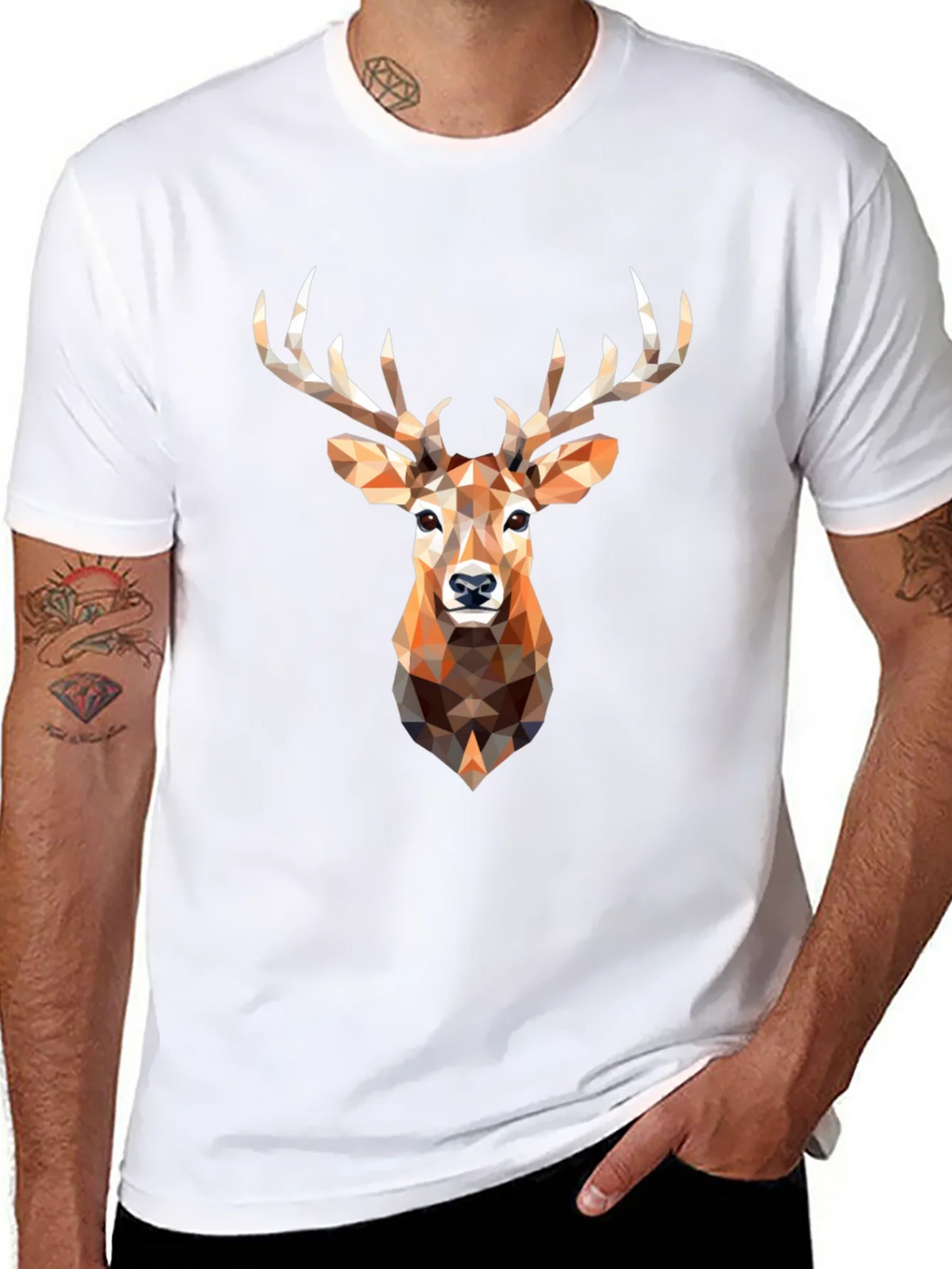 Geometric Deer Head Graphic Print Black T-Shirt product image 7