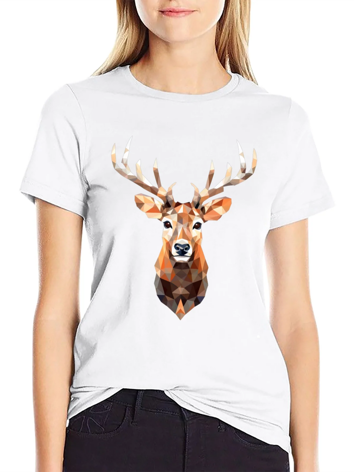 Geometric Deer Head Graphic Print Black T-Shirt product image 8