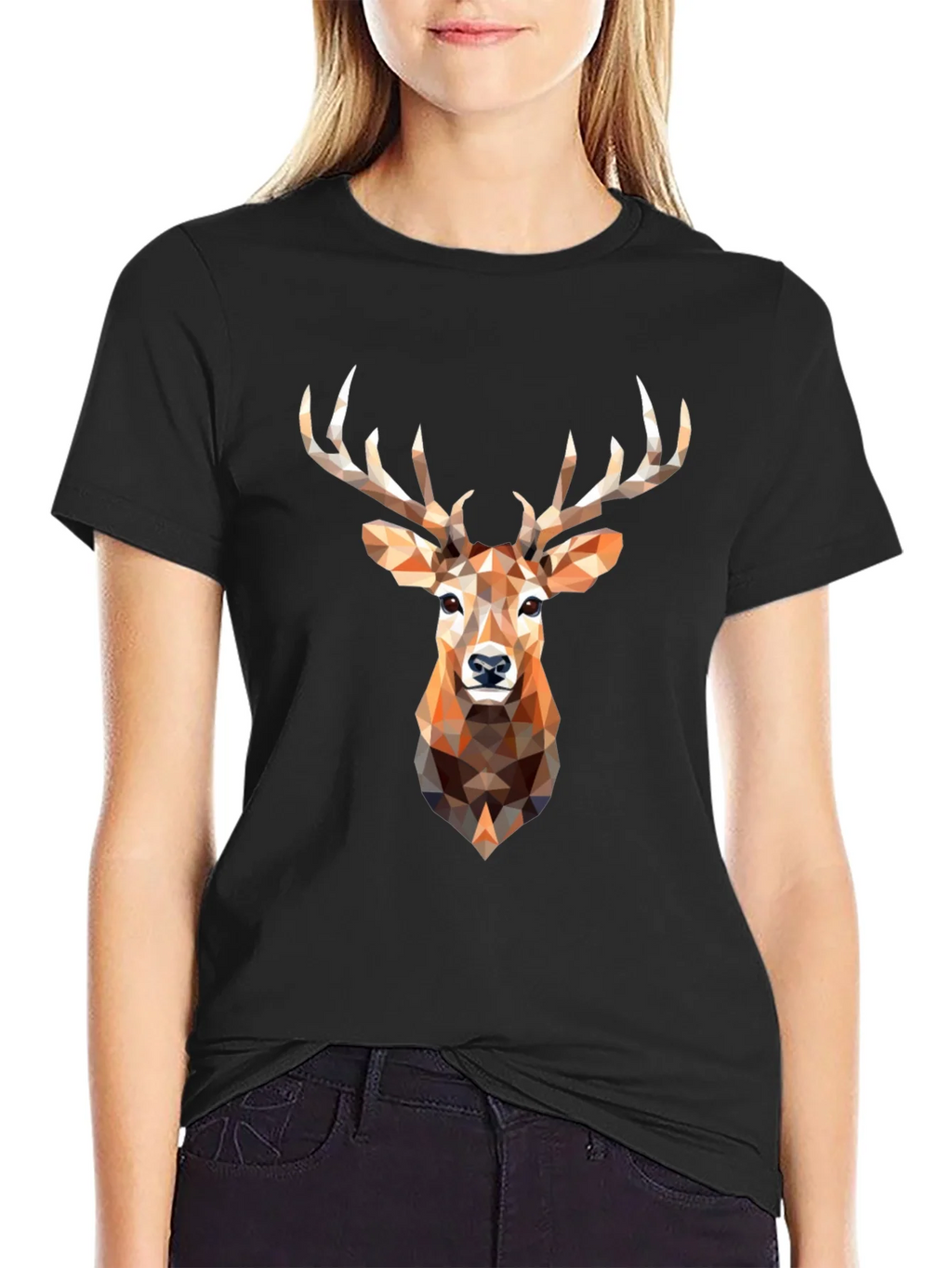 Geometric Deer Head Graphic Print Black T-Shirt product image 2