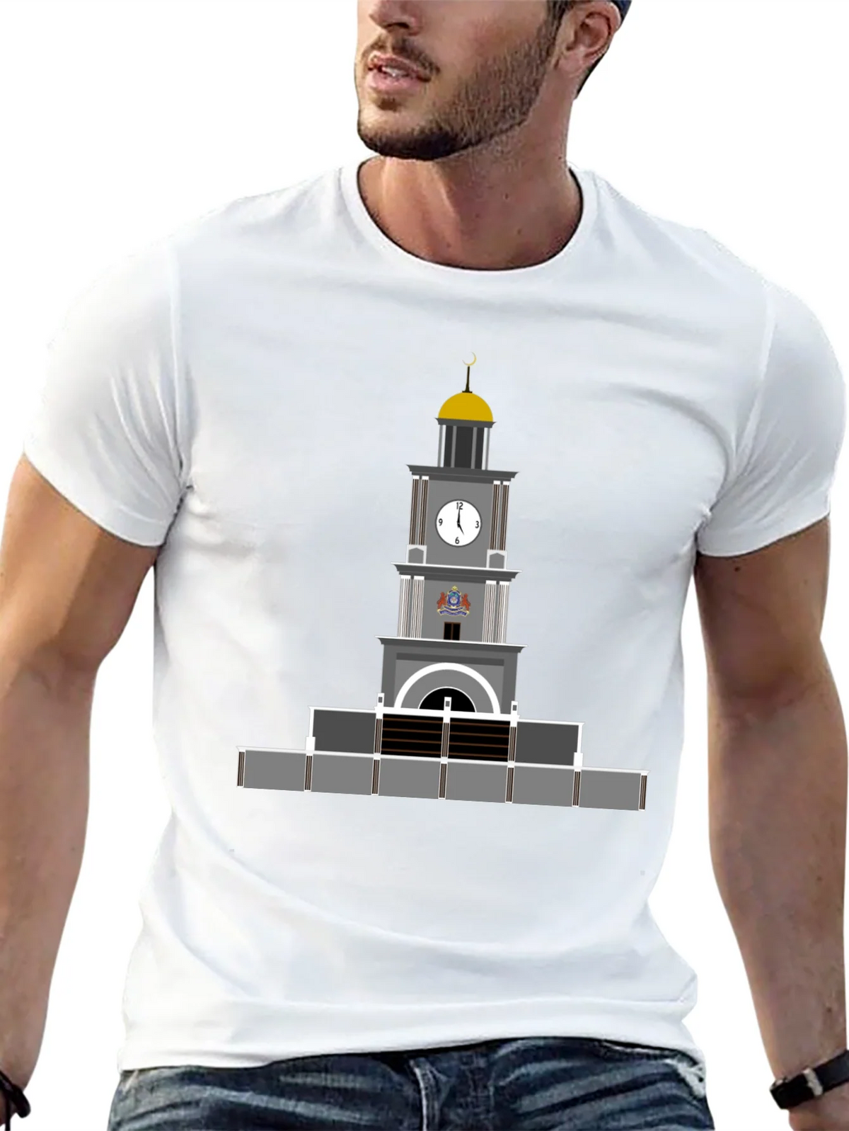 Black T-Shirt with Clock Tower Graphic product image 12
