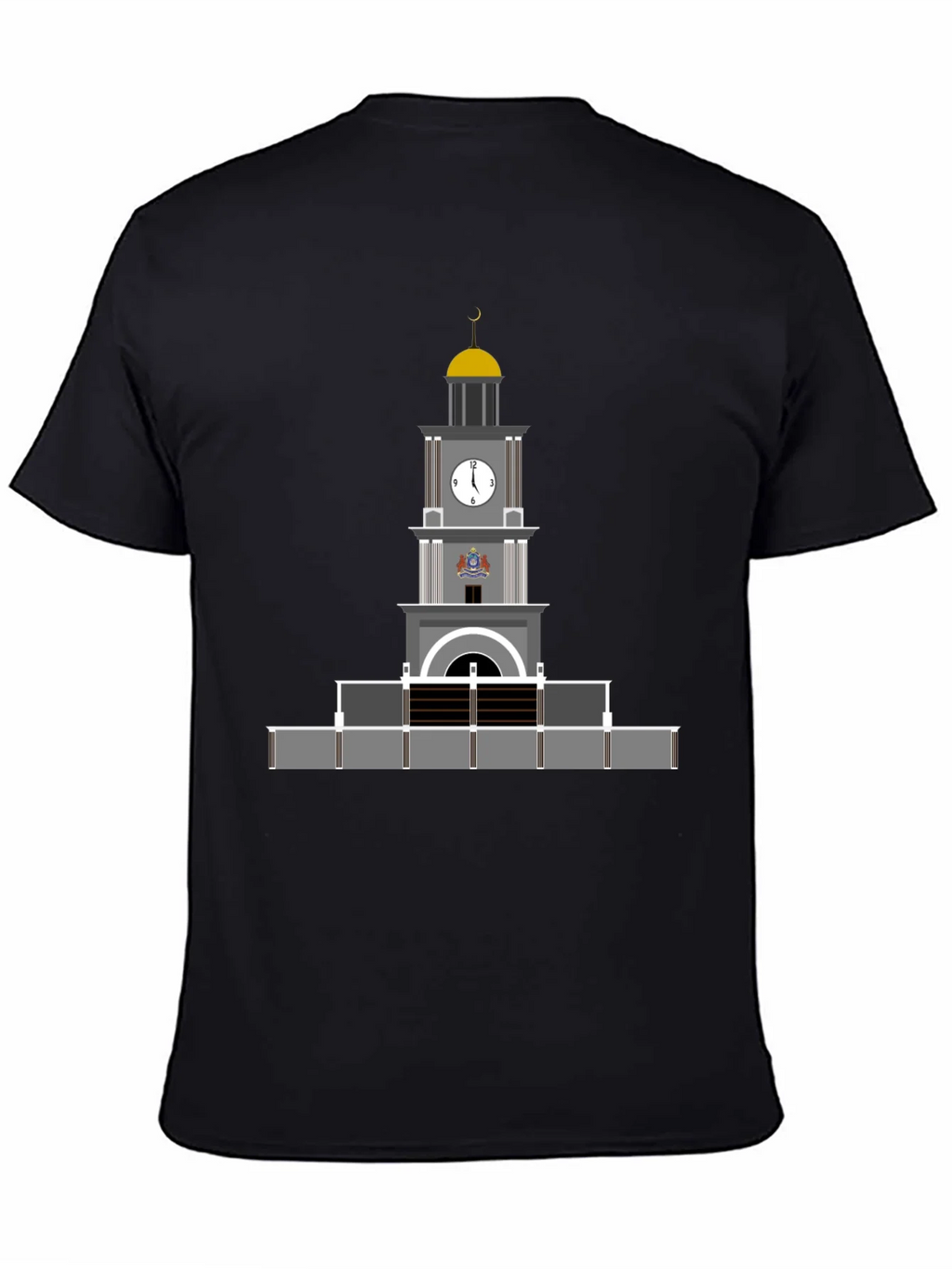 Black T-Shirt with Clock Tower Graphic product image 4