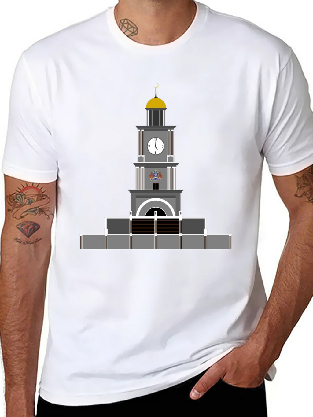 Black T-Shirt with Clock Tower Graphic product image 7