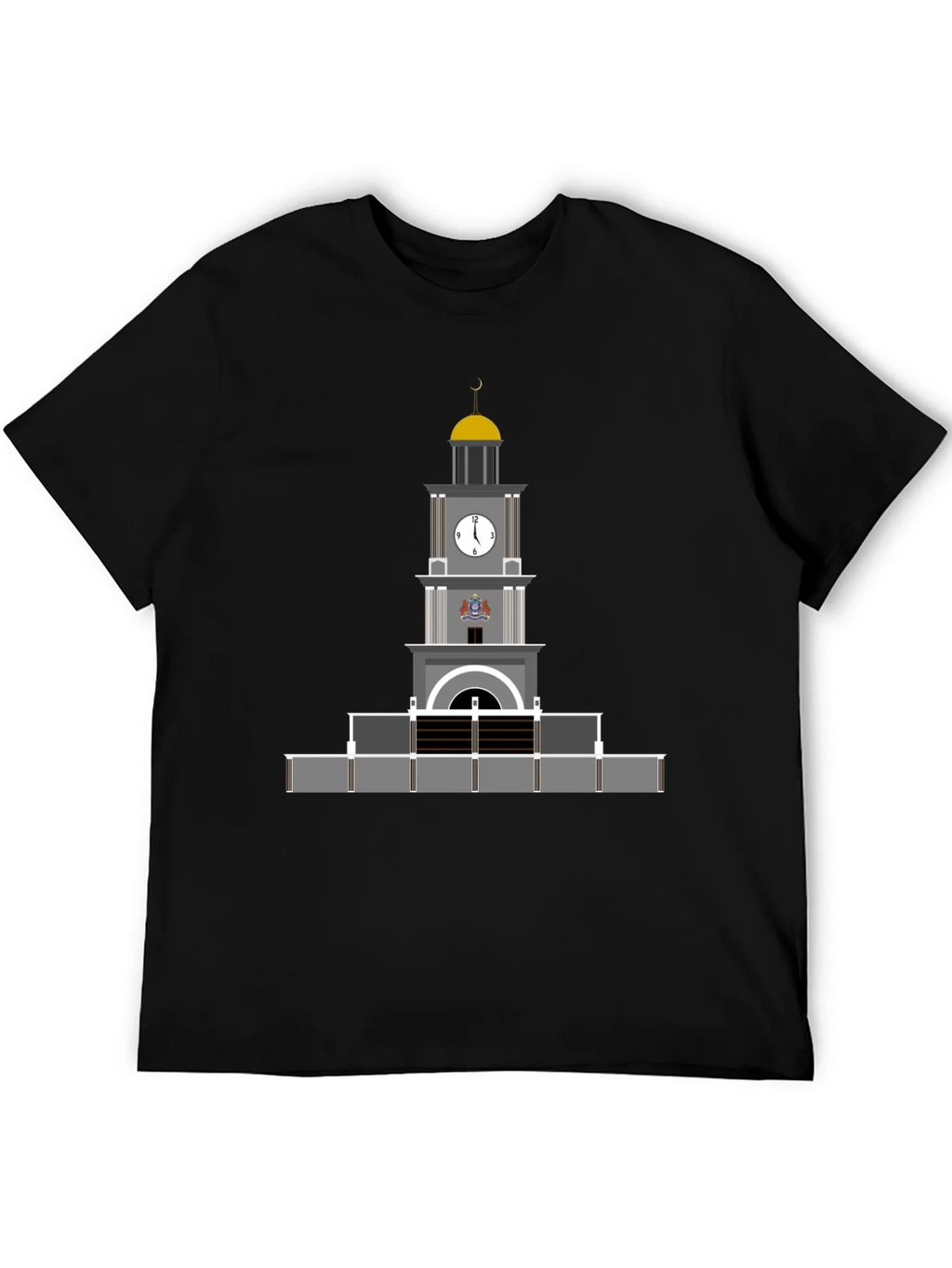 Black T-Shirt with Clock Tower Graphic product image 5