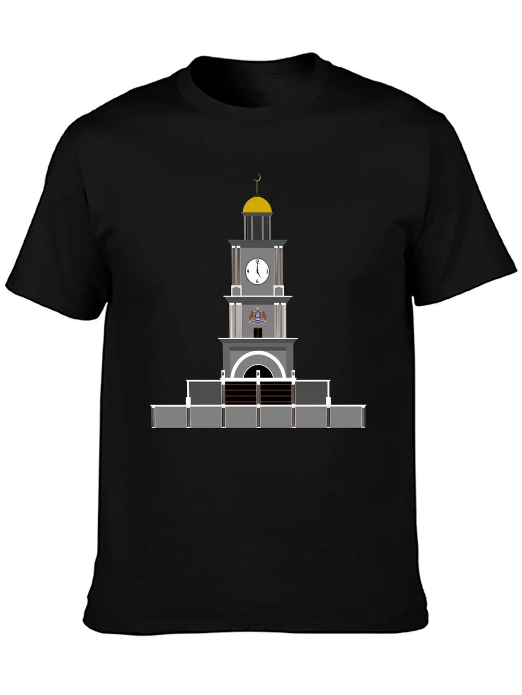 Black T-Shirt with Clock Tower Graphic product image 3