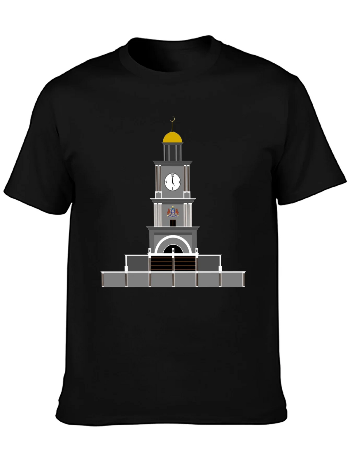 Black T-Shirt with Clock Tower Graphic product image 3
