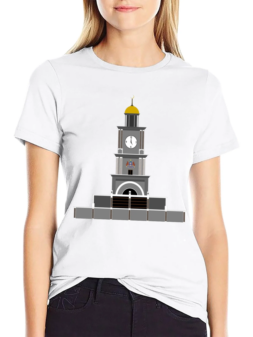 Black T-Shirt with Clock Tower Graphic product image 8