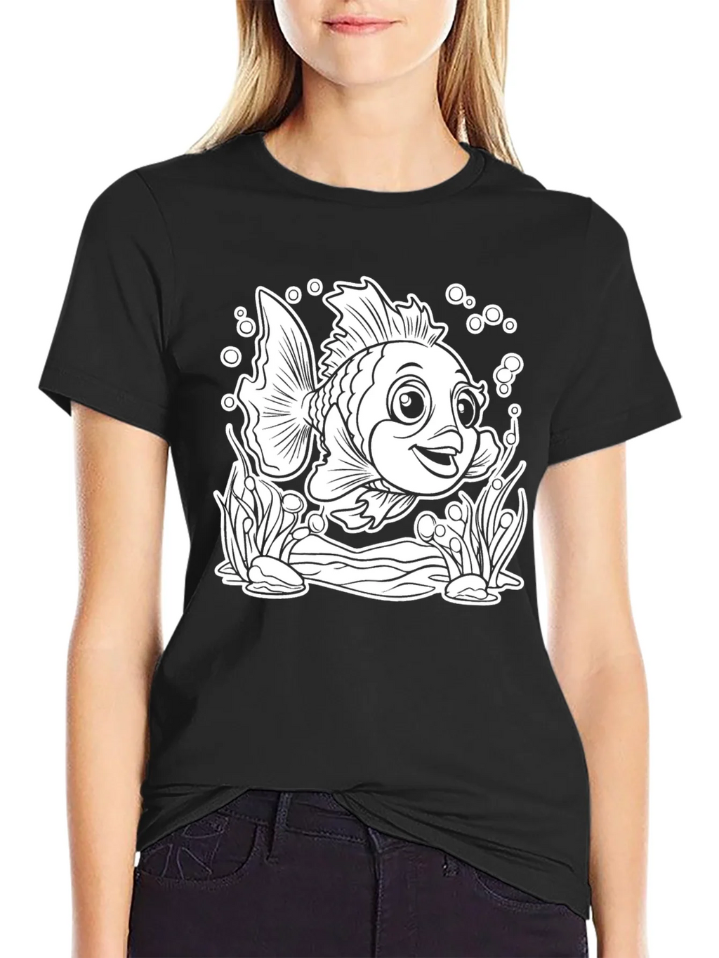 Cartoon Fish Graphic T-Shirt - Black product image 1