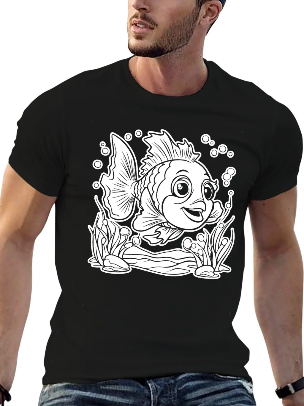 Cartoon Fish Graphic T-Shirt - Black product image 5