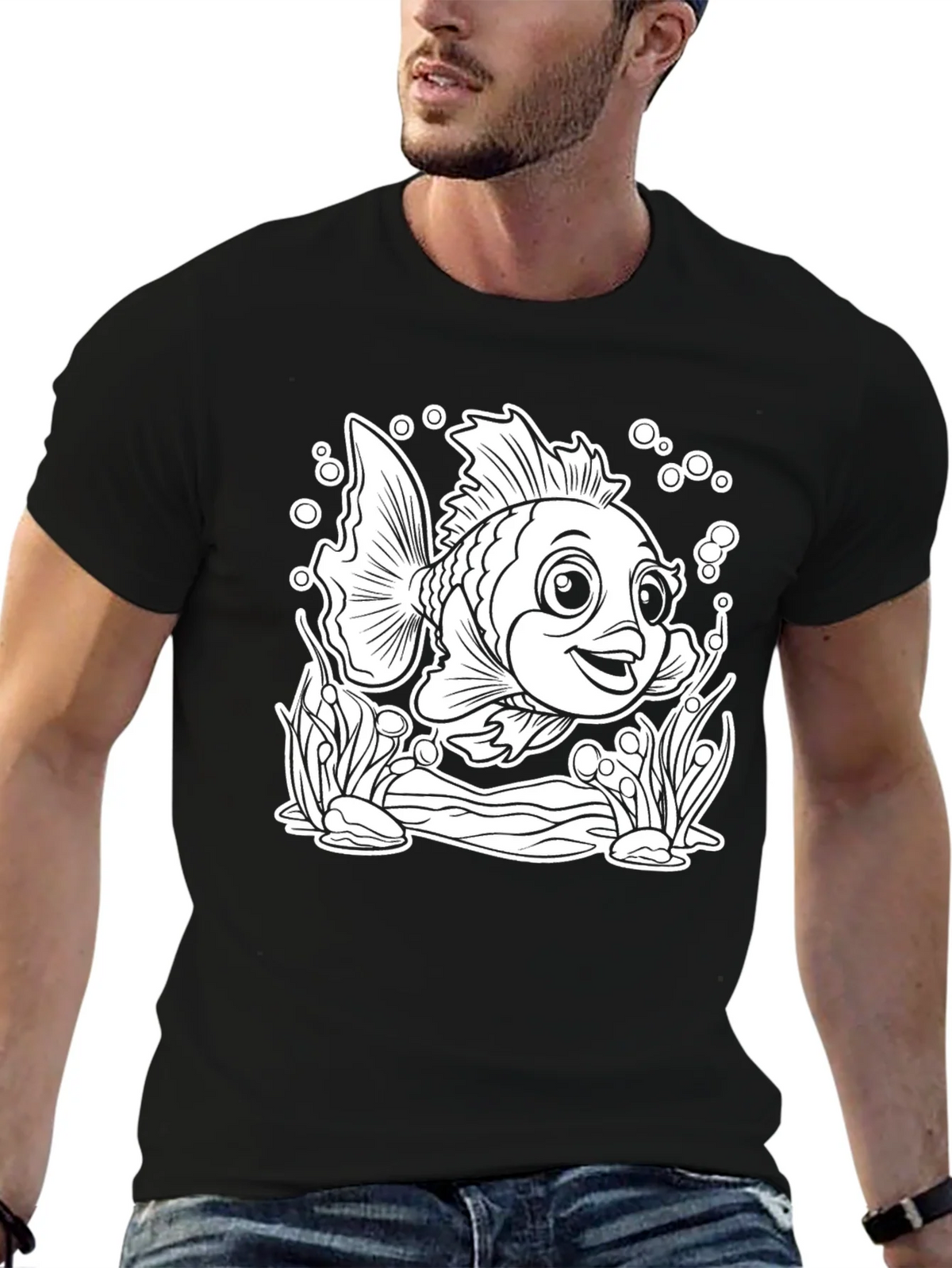 Cartoon Fish Graphic T-Shirt - Black product image 5