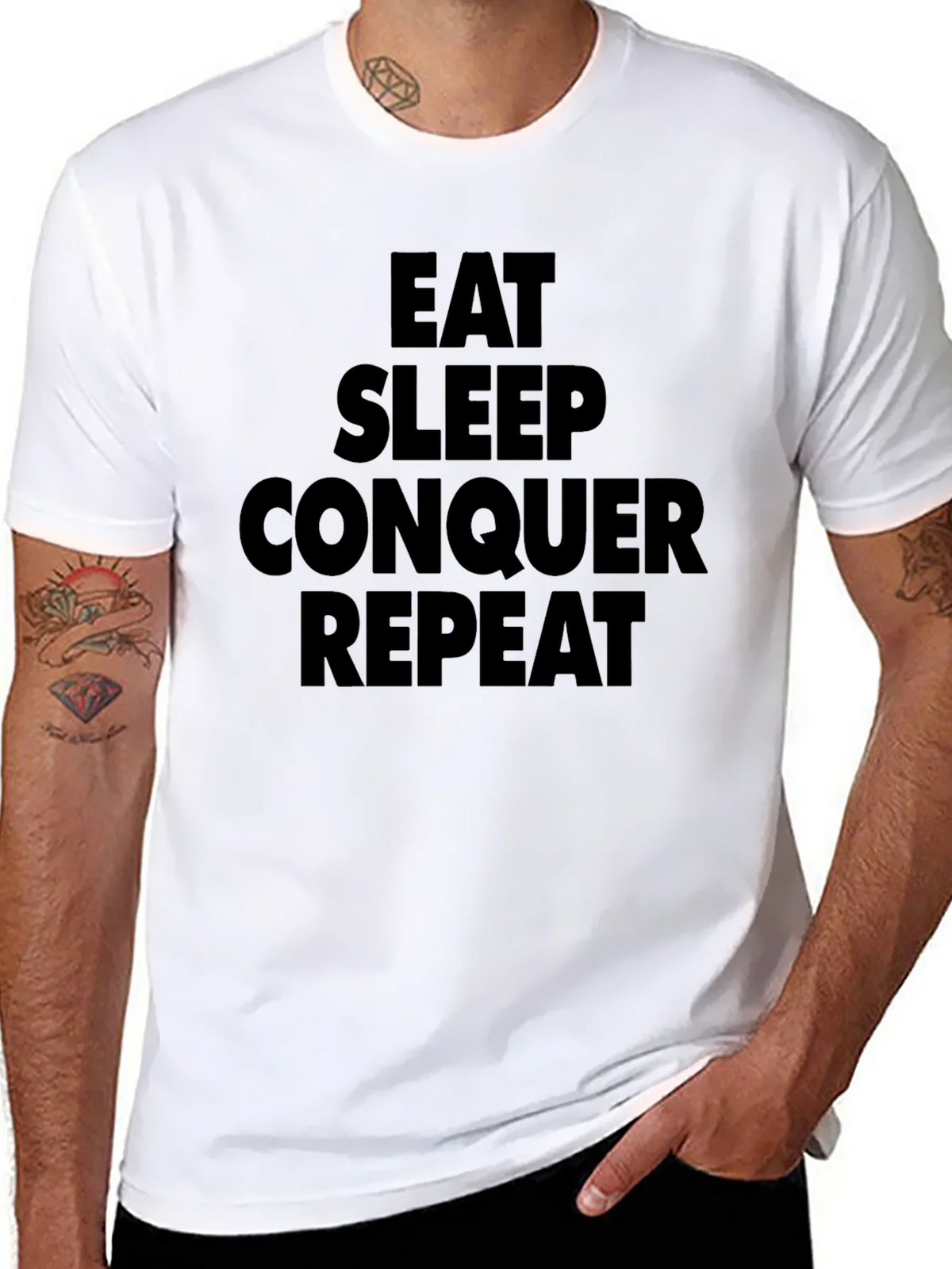 Eat Sleep Conquer Repeat Black T-Shirt product image 7