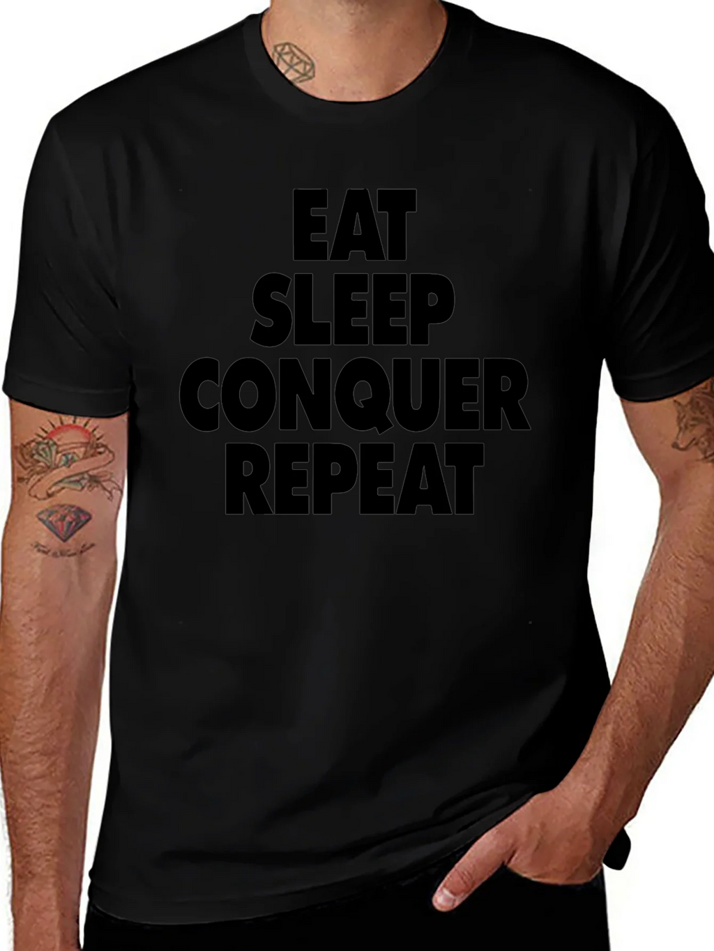 Eat Sleep Conquer Repeat Black T-Shirt product image 1