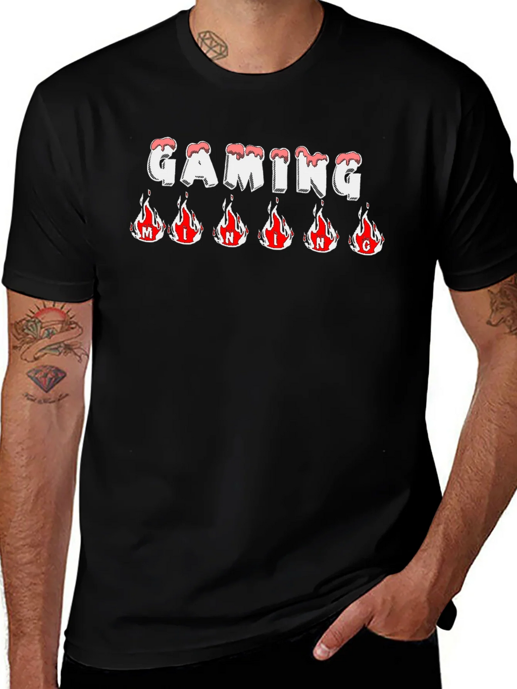 Gaming T-Shirt - Flaming Letters - Black Tee product image 1