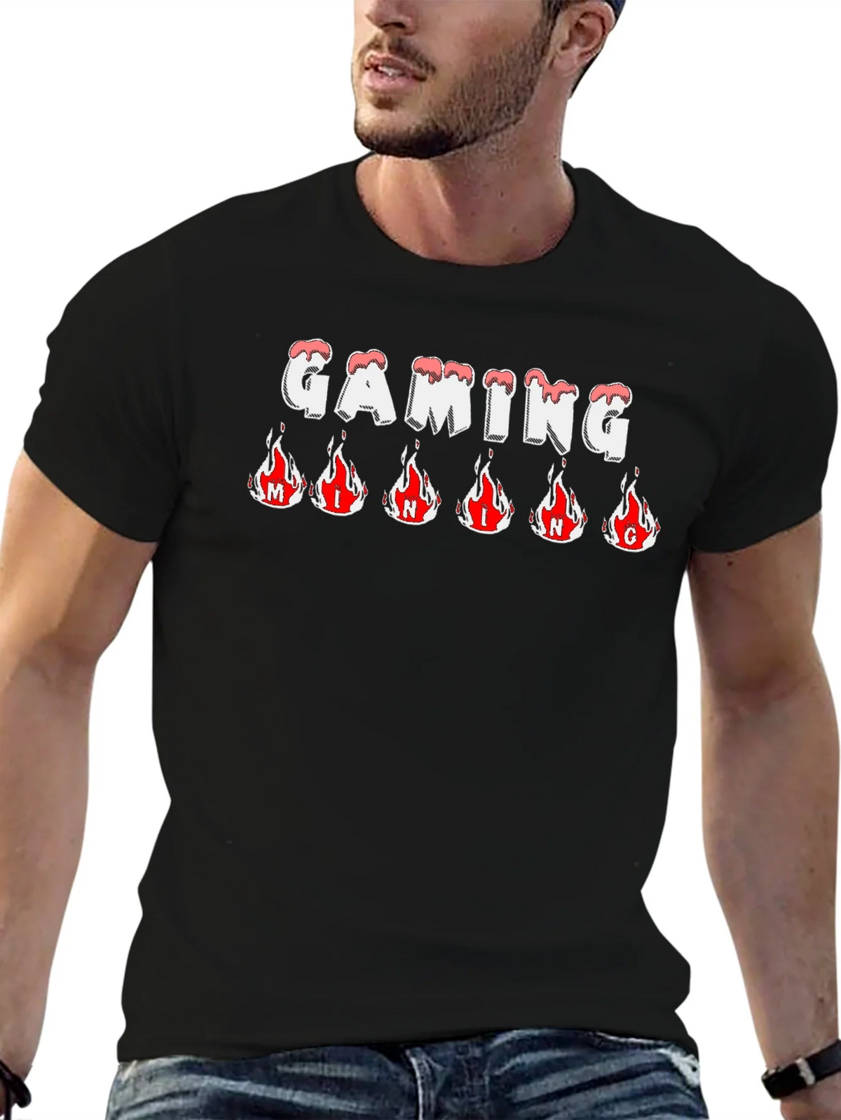 Gaming T-Shirt - Flaming Letters - Black Tee product image 6
