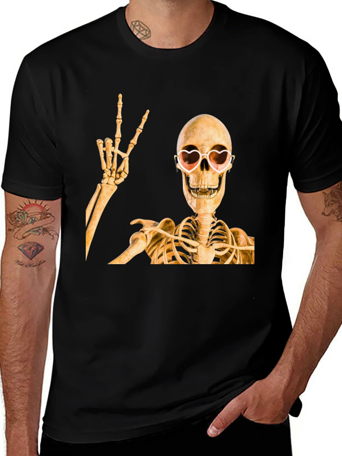 Skeleton with Heart Glasses T-Shirt product image 1