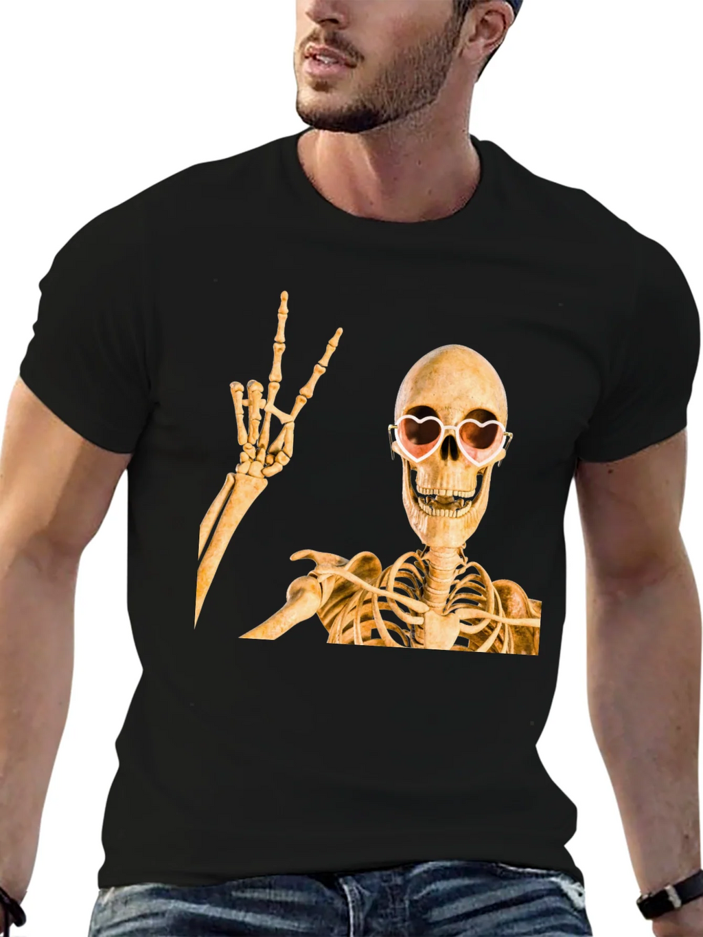 Skeleton with Heart Glasses T-Shirt product image 6