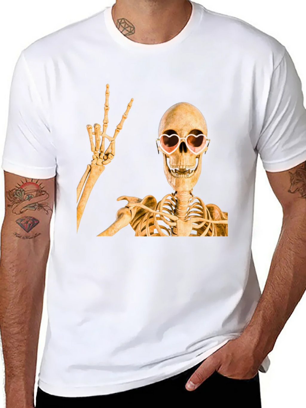 Skeleton with Heart Glasses T-Shirt product image 7