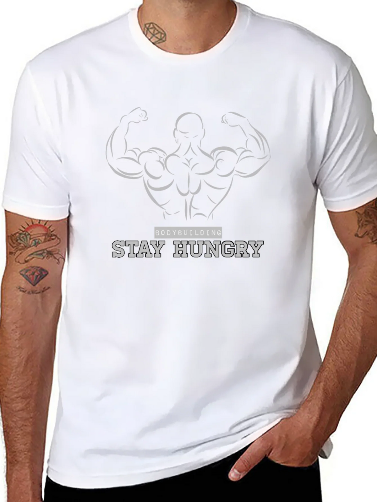 Bodybuilding Stay Hungry Black Graphic Tee product image 7