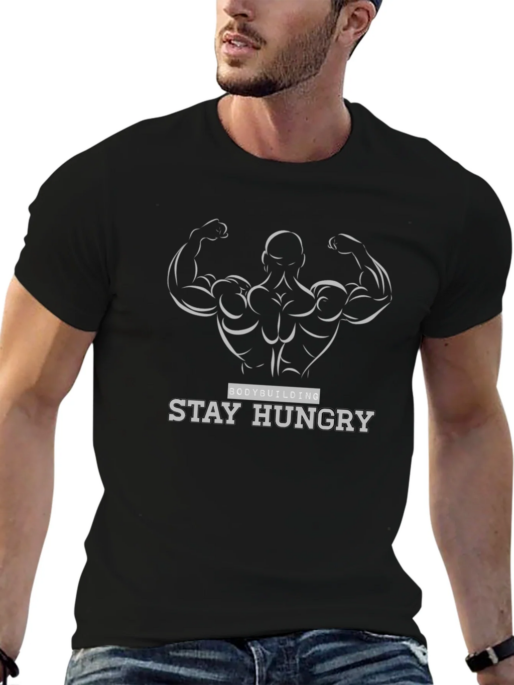 Bodybuilding Stay Hungry Black Graphic Tee product image 6